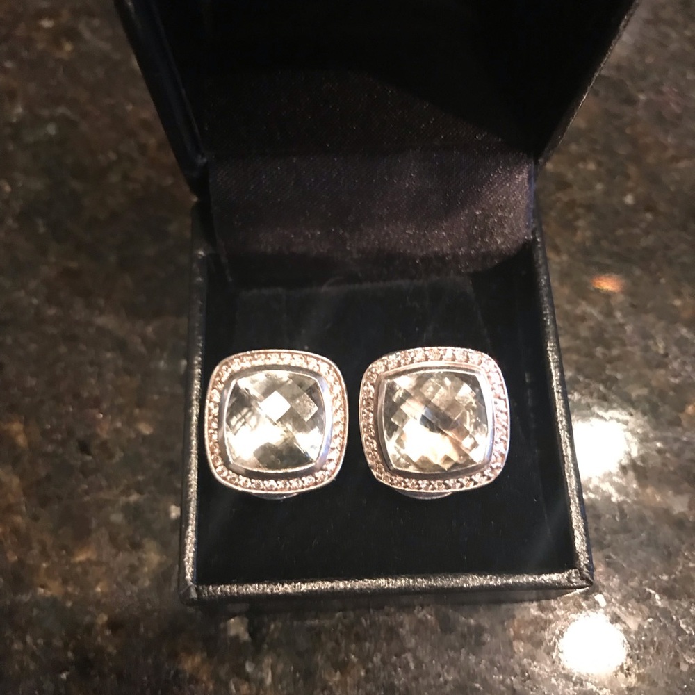 David Yurman Clip on Prasiolite &Diamond Earrings